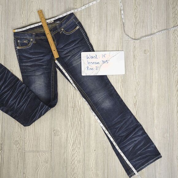 Zanadi Bootcut Jeans Dark Wash Contrast Stitching Y2K Embellished Pockets Size 6 - Picture 7 of 7